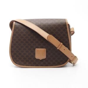 Celine Macadam Shoulder Bag Canvas Leather Brown Beige